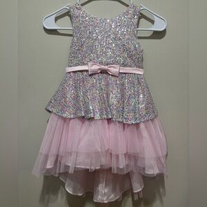 Bonnie Jean Sparkling Pastel Pink Sequins Hi-Low Party Dress Tulle Girls 4T